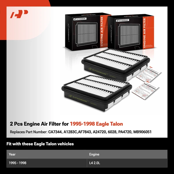 2 Pcs Engine Air Filter for 1995-1998 Eagle Talon