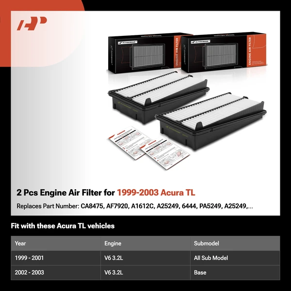 2 Pcs Engine Air Filter for 1999-2003 Acura TL