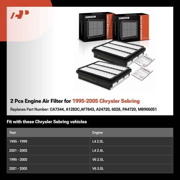 2 Pcs Engine Air Filter for 1995-2005 Chrysler Sebring