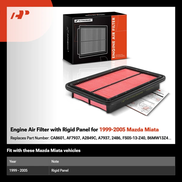 Engine Air Filter with Rigid Panel for 1999-2005 Mazda Miata