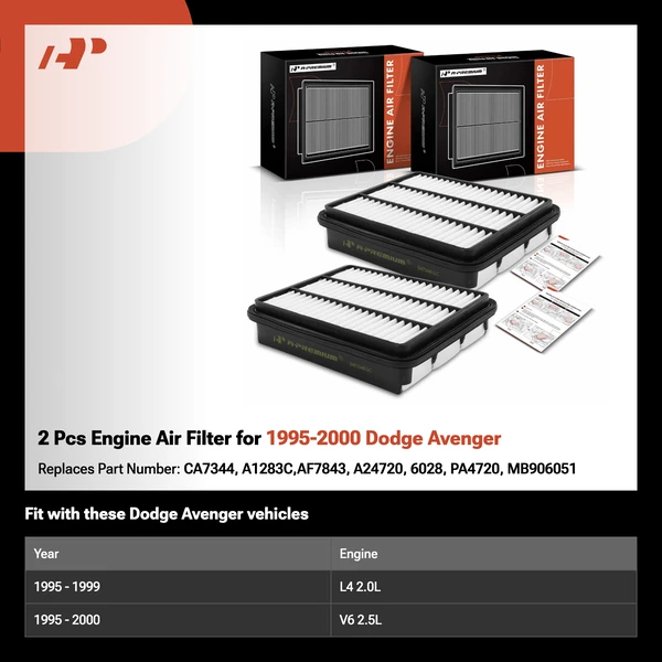 2 Pcs Engine Air Filter for 1995-2000 Dodge Avenger