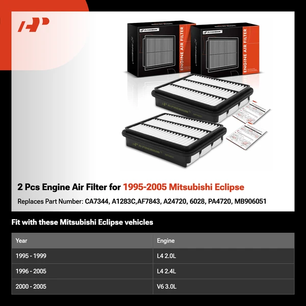 2 Pcs Engine Air Filter for 1995-2005 Mitsubishi Eclipse