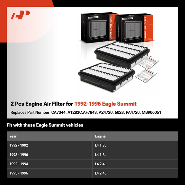 2 Pcs Engine Air Filter for 1992-1996 Eagle Summit