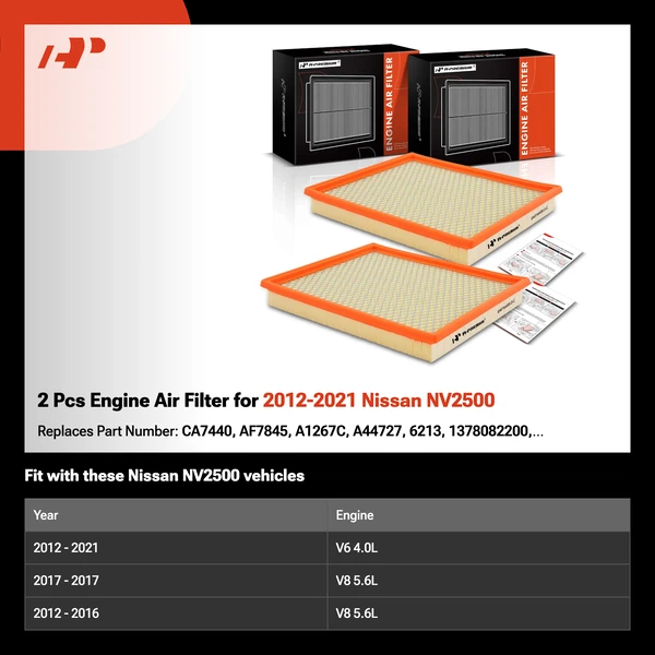 2 Pcs Engine Air Filter for 2012-2021 Nissan NV2500