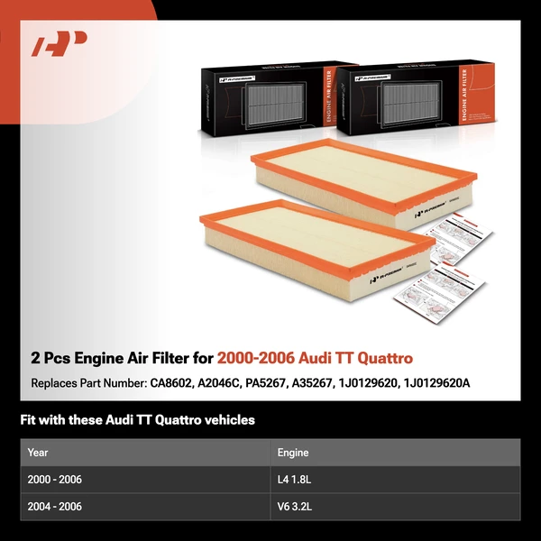 2 Pcs Engine Air Filter for 2000-2006 Audi TT Quattro