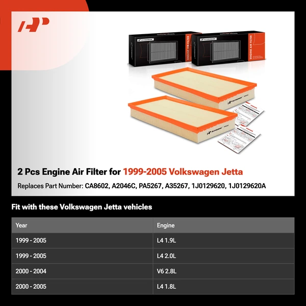 2 Pcs Engine Air Filter for 1999-2005 Volkswagen Jetta