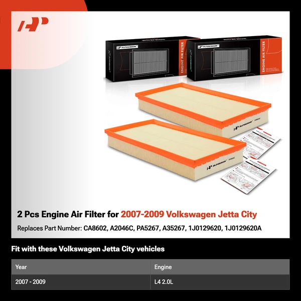 2 Pcs Engine Air Filter for 2007-2009 Volkswagen Jetta City