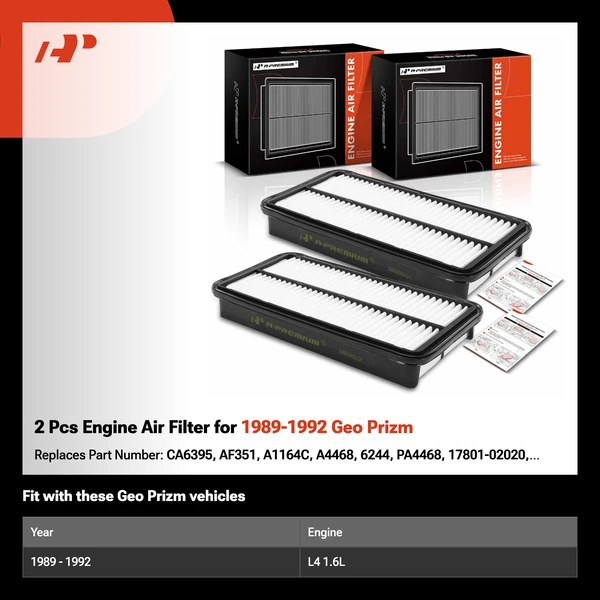 2 Pcs Engine Air Filter for 1989-1992 Geo Prizm