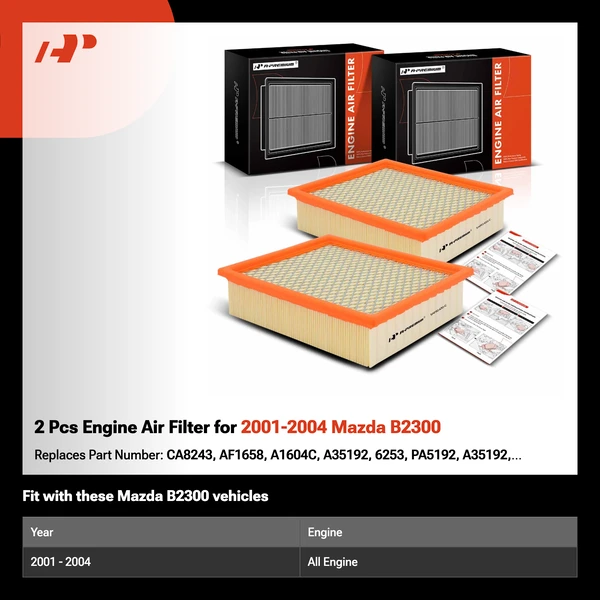 2 Pcs Engine Air Filter for 2001-2004 Mazda B2300
