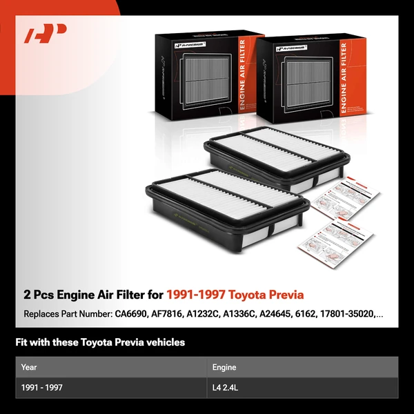 2 Pcs Engine Air Filter for 1991-1997 Toyota Previa