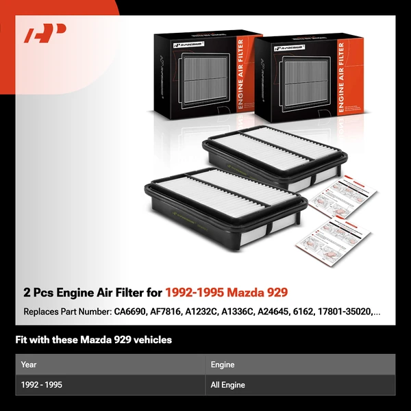 2 Pcs Engine Air Filter for 1992-1995 Mazda 929