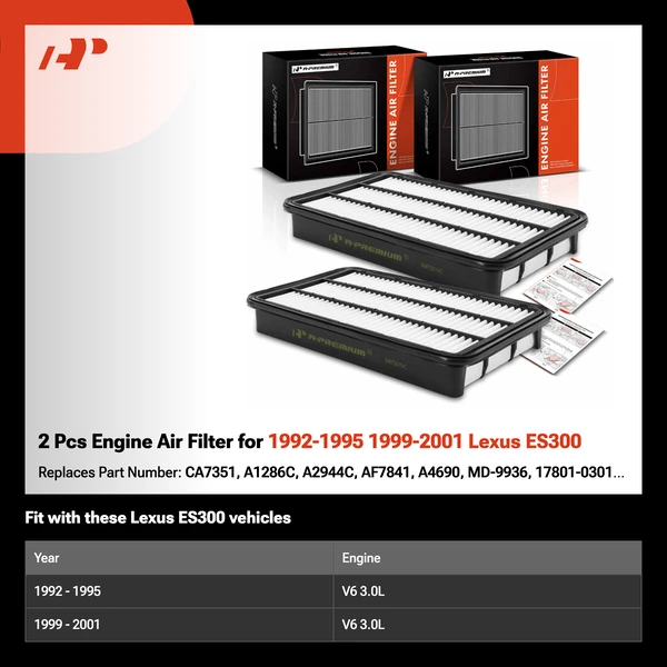 2 Pcs Engine Air Filter for 1992-1995 1999-2001 Lexus ES300
