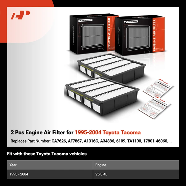 2 Pcs Engine Air Filter for 1995-2004 Toyota Tacoma