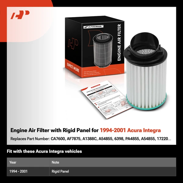 Engine Air Filter with Rigid Panel for 1994-2001 Acura Integra