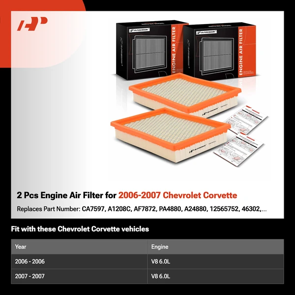 2 Pcs Engine Air Filter for 2006-2007 Chevrolet Corvette
