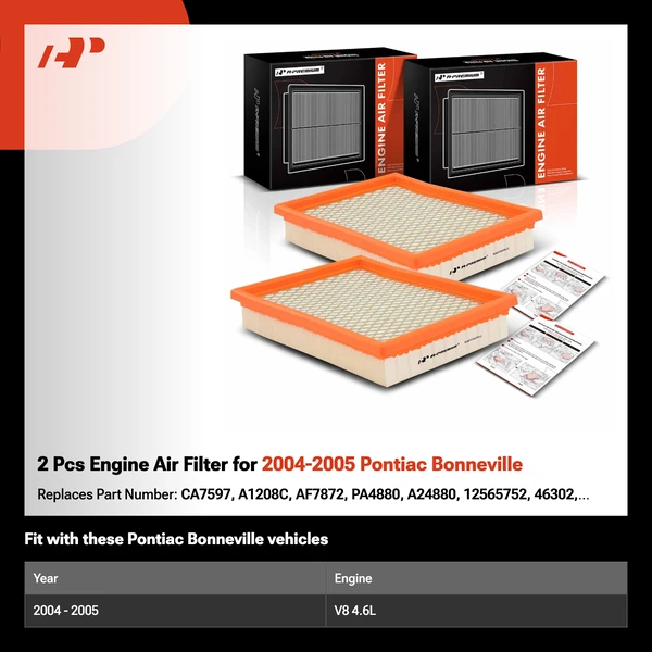 2 Pcs Engine Air Filter for 2004-2005 Pontiac Bonneville