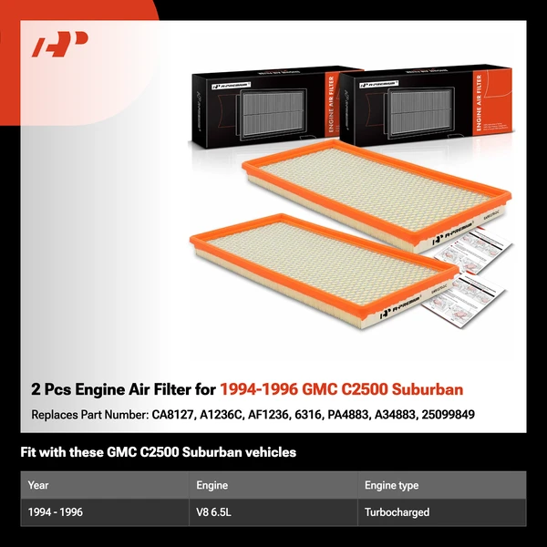 2 Pcs Engine Air Filter for 1994-1996 GMC C2500 Suburban
