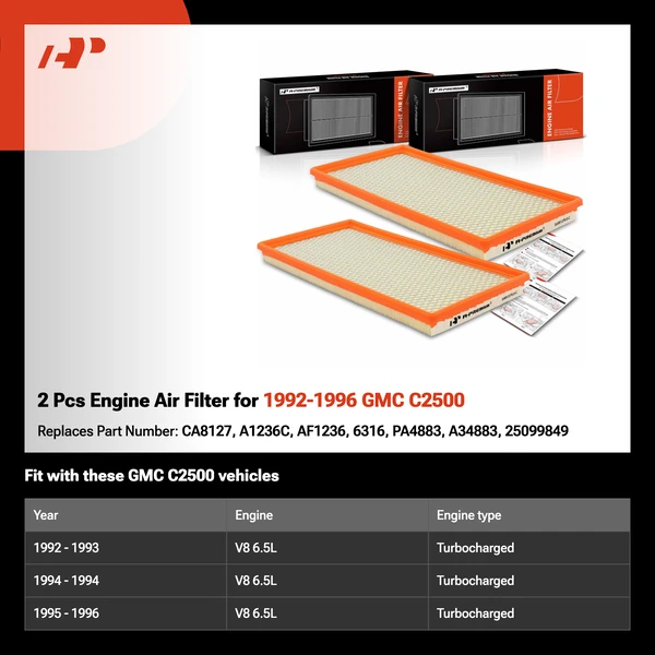 2 Pcs Engine Air Filter for 1992-1996 GMC C2500