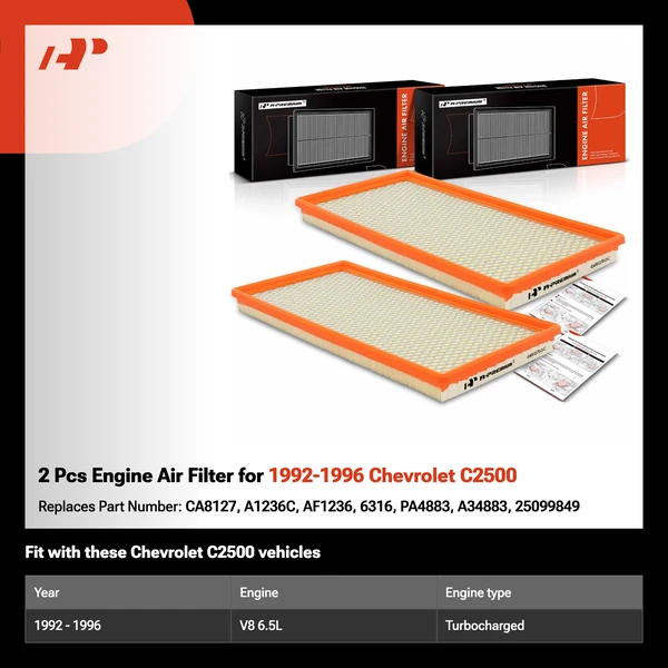 2 Pcs Engine Air Filter for 1992-1996 Chevrolet C2500
