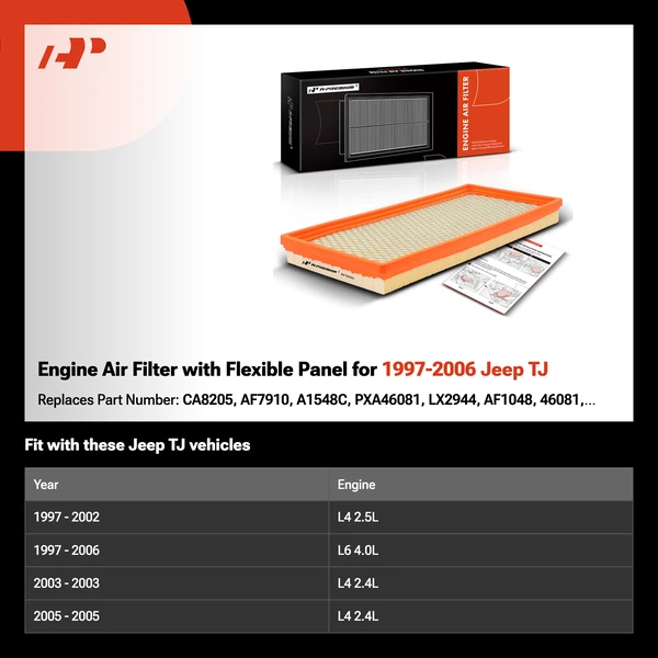 Engine Air Filter with Flexible Panel for 1997-2006 Jeep TJ