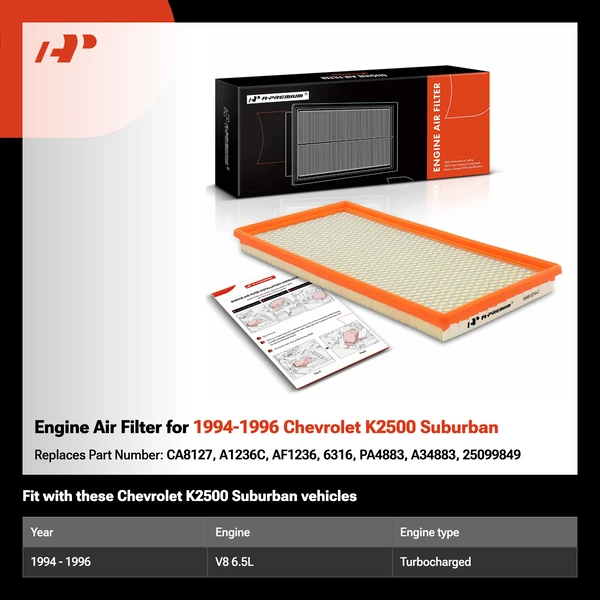 Engine Air Filter for 1994-1996 Chevrolet K2500 Suburban