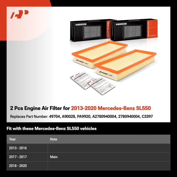 2 Pcs Engine Air Filter for 2013-2020 Mercedes-Benz SL550