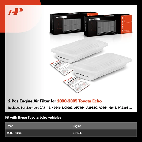 2 Pcs Engine Air Filter for 2000-2005 Toyota Echo