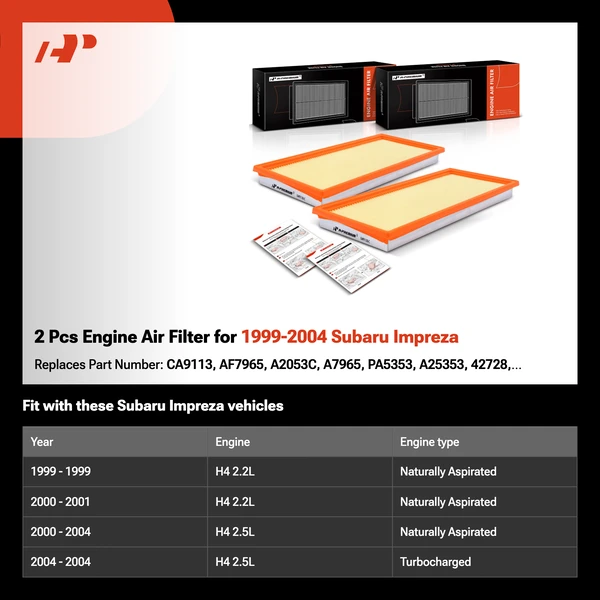 2 Pcs Engine Air Filter for 1999-2004 Subaru Impreza