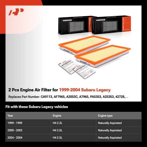 2 Pcs Engine Air Filter for 1999-2004 Subaru Legacy