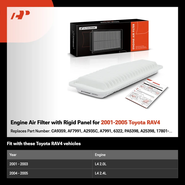 Engine Air Filter with Rigid Panel for 2001-2005 Toyota RAV4