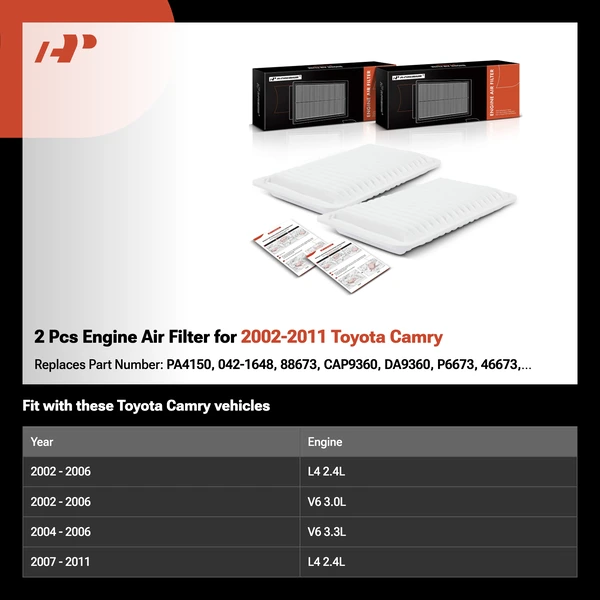 2 Pcs Engine Air Filter for 2002-2011 Toyota Camry