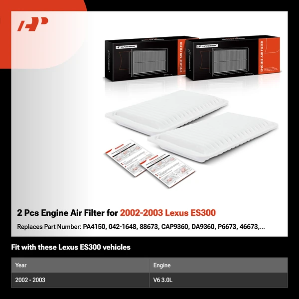 2 Pcs Engine Air Filter for 2002-2003 Lexus ES300