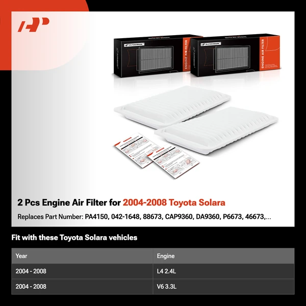 2 Pcs Engine Air Filter for 2004-2008 Toyota Solara