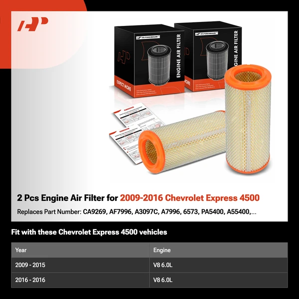 2 Pcs Engine Air Filter for 2009-2016 Chevrolet Express 4500