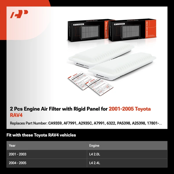 2 Pcs Engine Air Filter with Rigid Panel for 2001-2005 Toyota RAV4