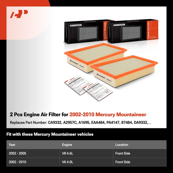 2 Pcs Engine Air Filter for 2002-2010 Mercury Mountaineer