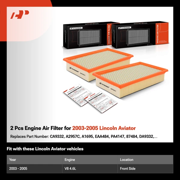 2 Pcs Engine Air Filter for 2003-2005 Lincoln Aviator