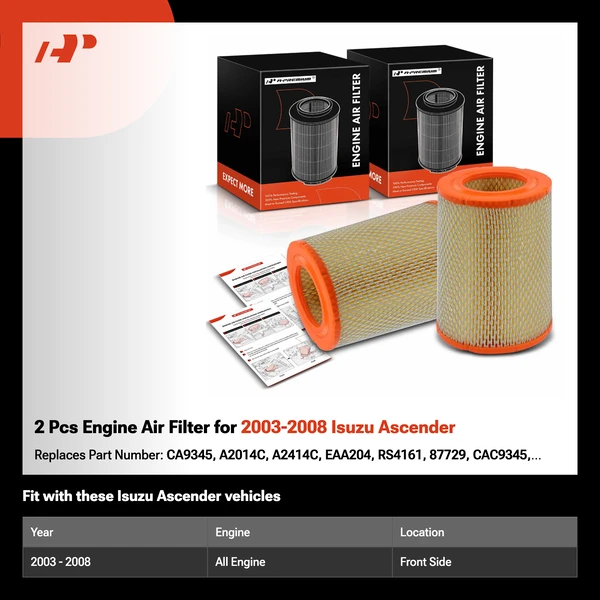 2 Pcs Engine Air Filter for 2003-2008 Isuzu Ascender