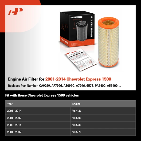 Engine Air Filter for 2001-2014 Chevrolet Express 1500