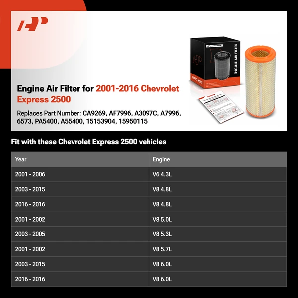 Engine Air Filter for 2001-2016 Chevrolet Express 2500