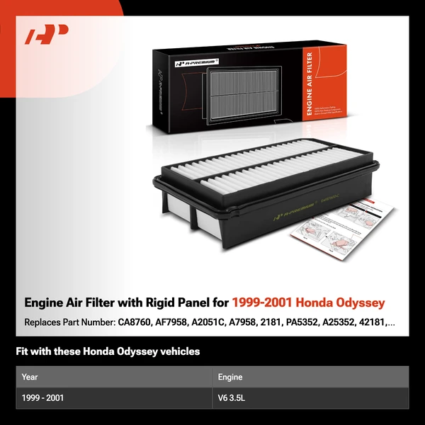 Engine Air Filter with Rigid Panel for 1999-2001 Honda Odyssey