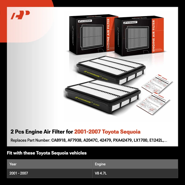 2 Pcs Engine Air Filter for 2001-2007 Toyota Sequoia