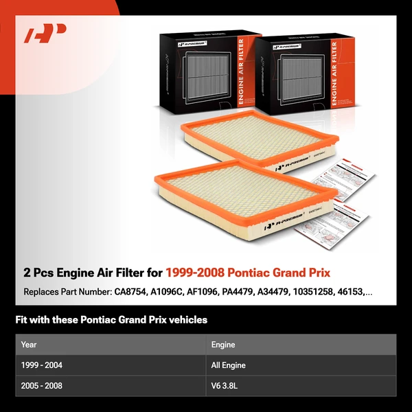 2 Pcs Engine Air Filter for 1999-2008 Pontiac Grand Prix