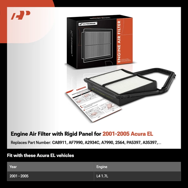 Engine Air Filter with Rigid Panel for 2001-2005 Acura EL