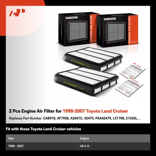 2 Pcs Engine Air Filter for 1998-2007 Toyota Land Cruiser