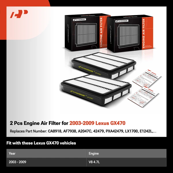 2 Pcs Engine Air Filter for 2003-2009 Lexus GX470