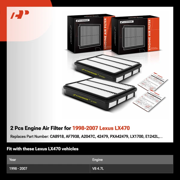 2 Pcs Engine Air Filter for 1998-2007 Lexus LX470