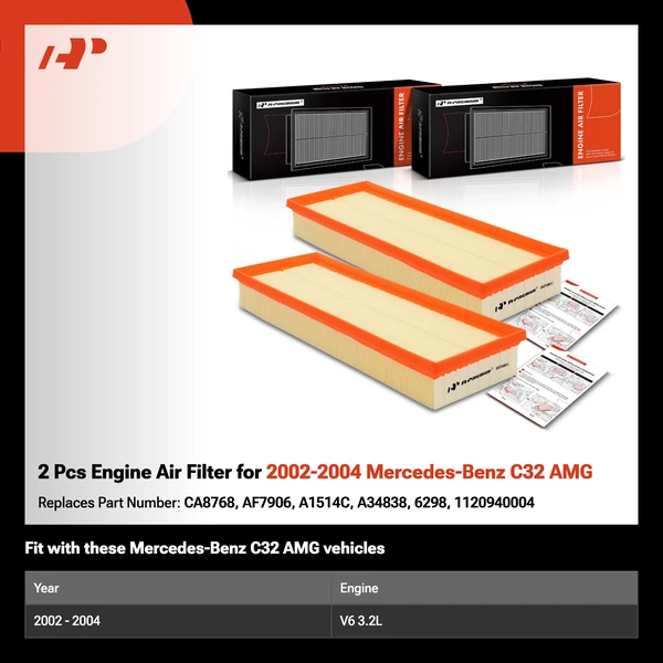 2 Pcs Engine Air Filter for 2002-2004 Mercedes-Benz C32 AMG