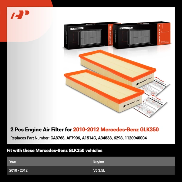 2 Pcs Engine Air Filter for 2010-2012 Mercedes-Benz GLK350