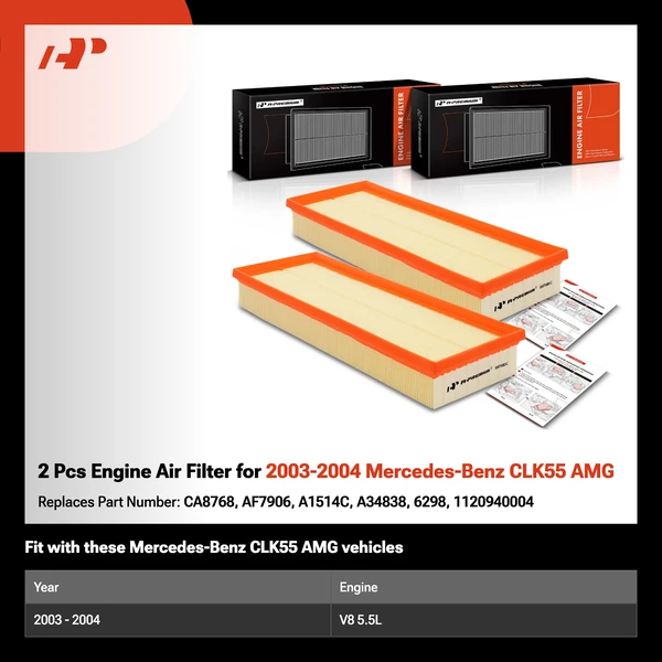 2 Pcs Engine Air Filter for 2003-2004 Mercedes-Benz CLK55 AMG